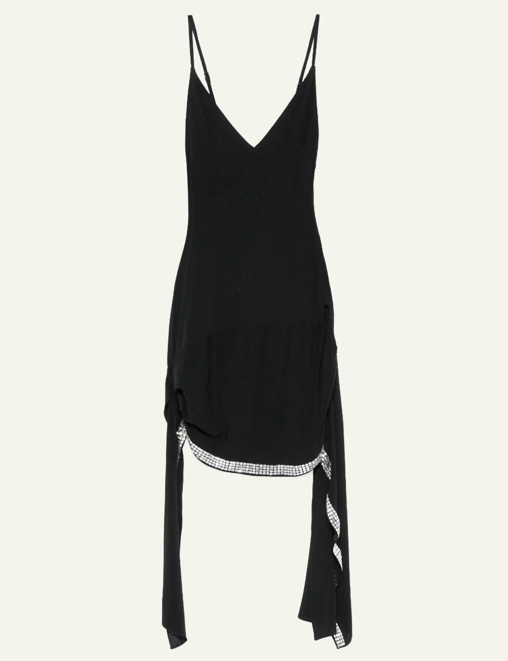 Coperni Black Asymmetric Mini Dress With Rhinestone Trim Front Flat View