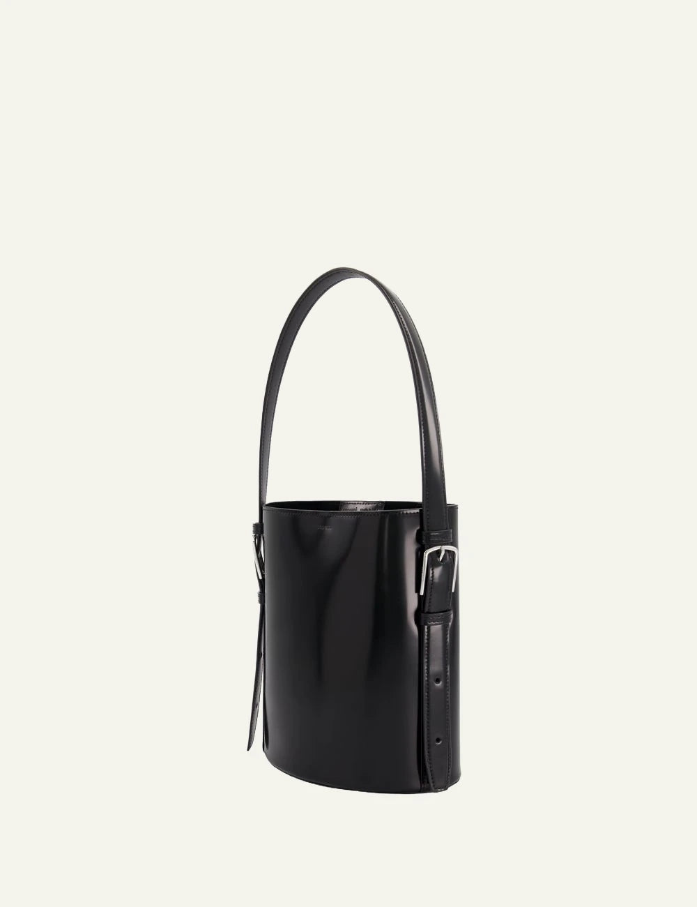 Coperni Black Patent Leather Bucket Bag With Strap side View