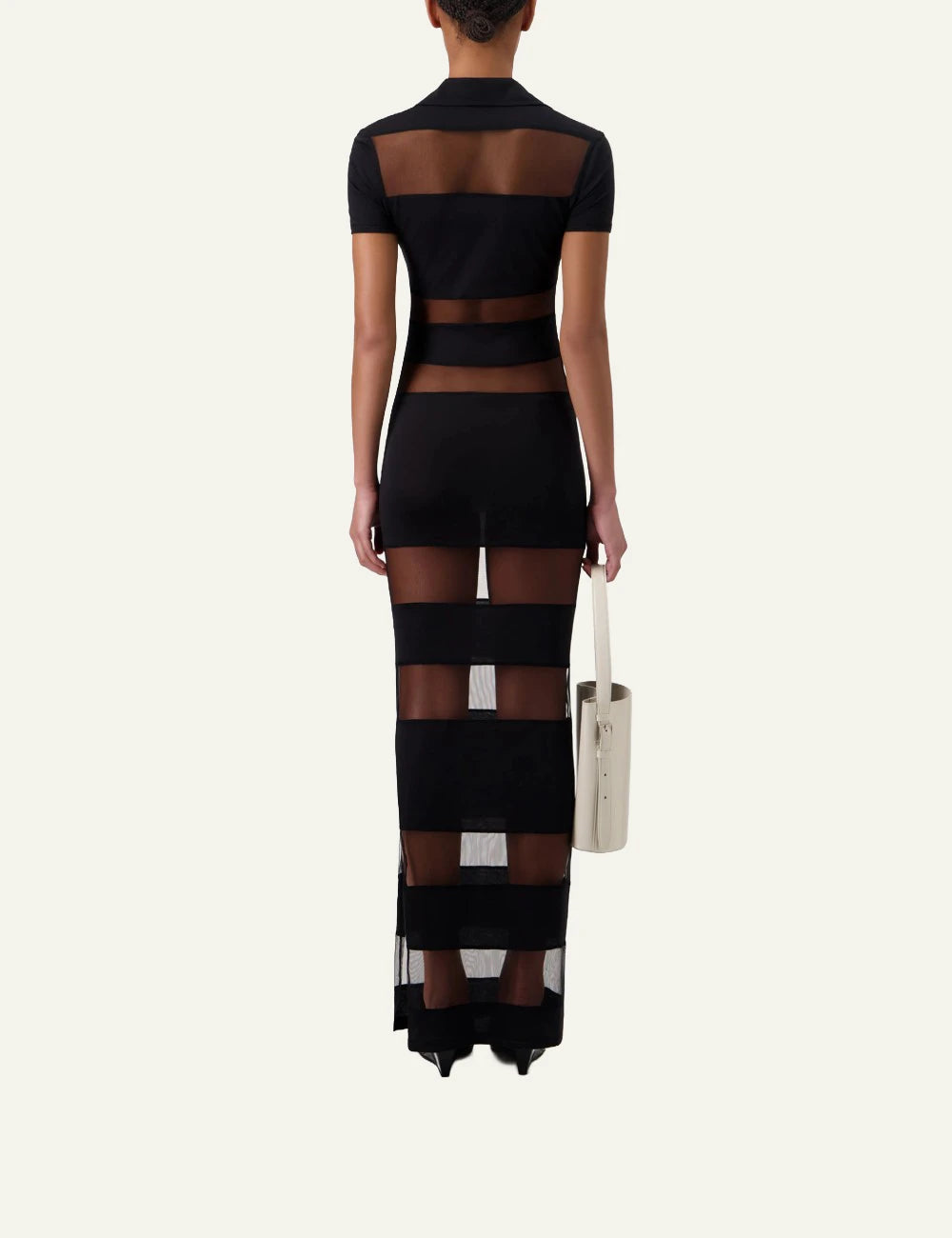 Coperni Black Sheer Stripe Polo Maxi Dress back View