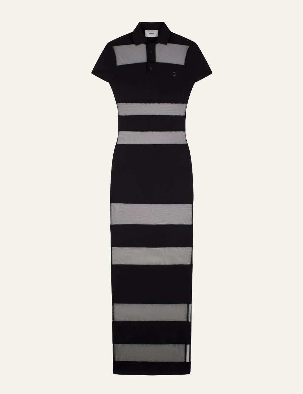 Coperni Black Sheer Stripe Polo Maxi Dress Front Flat View