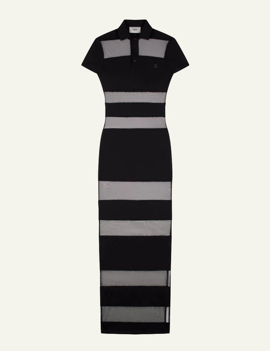 Coperni Black Sheer Stripe Polo Maxi Dress Front Flat View