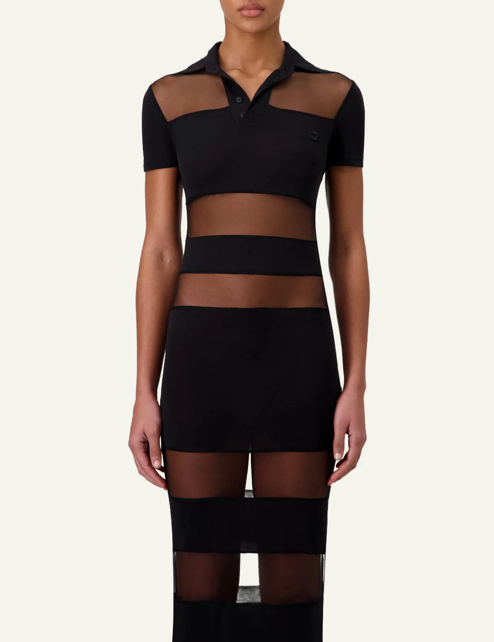 Coperni Black Sheer Stripe Polo Maxi Dress Front detail View