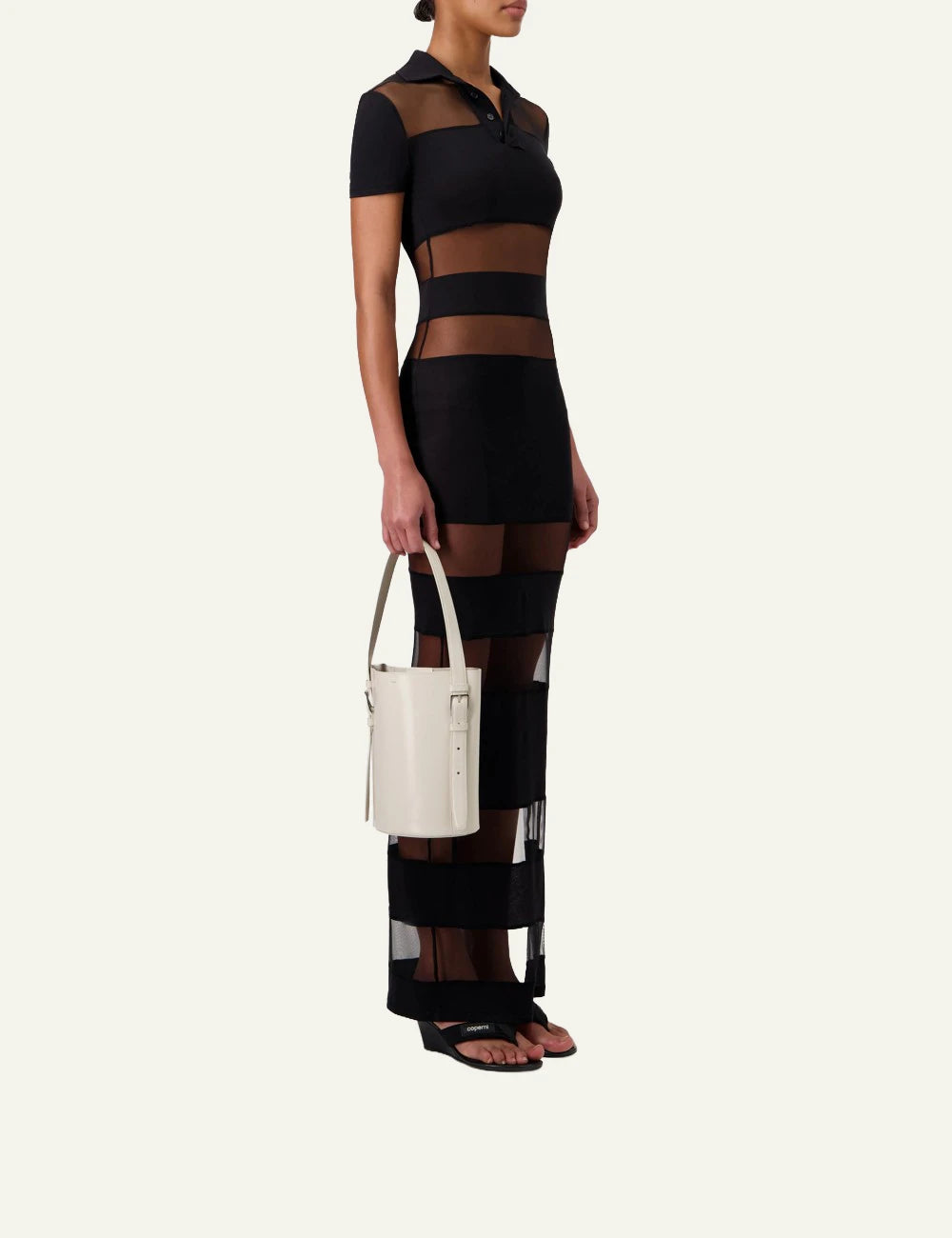 Coperni Black Sheer Stripe Polo Maxi Dress side View