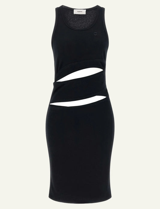 Coperni Black Sleeveless Midi Dress With Asymmetric Cut-Out Detail Front Flat View