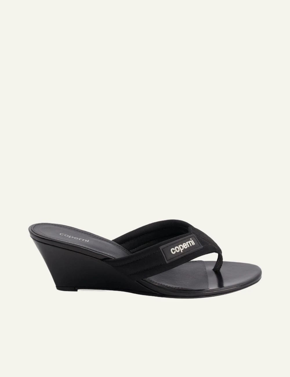 Coperni Black Wedge Sandals With Logo Strap And Open Toe Side Flat View