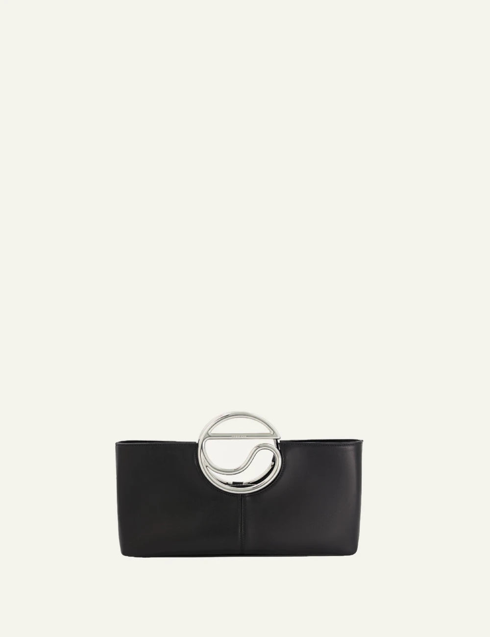 Coperni C clutch black leather with metal C handle front view