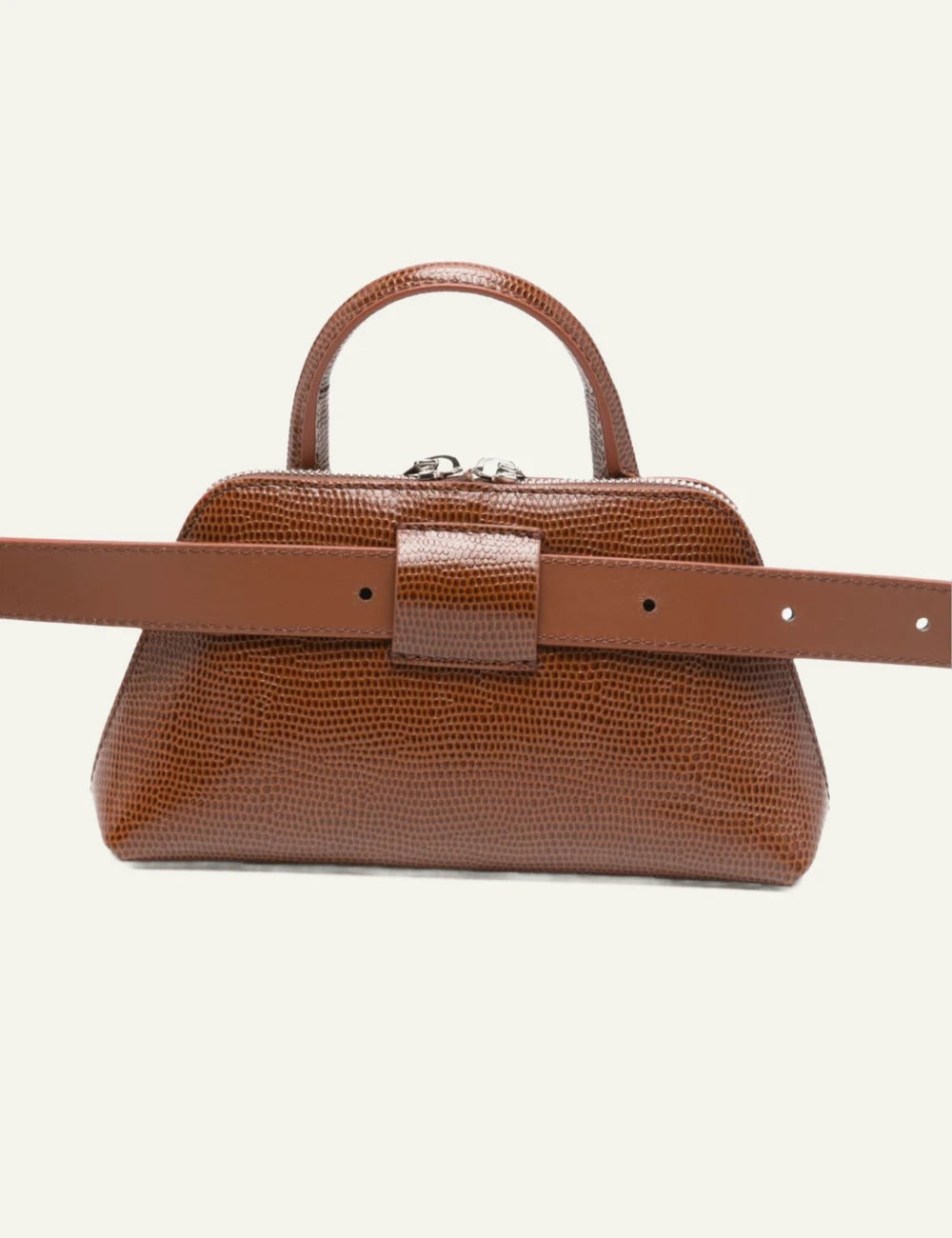 Coperni lizard print duffle belt bag brown camel back view