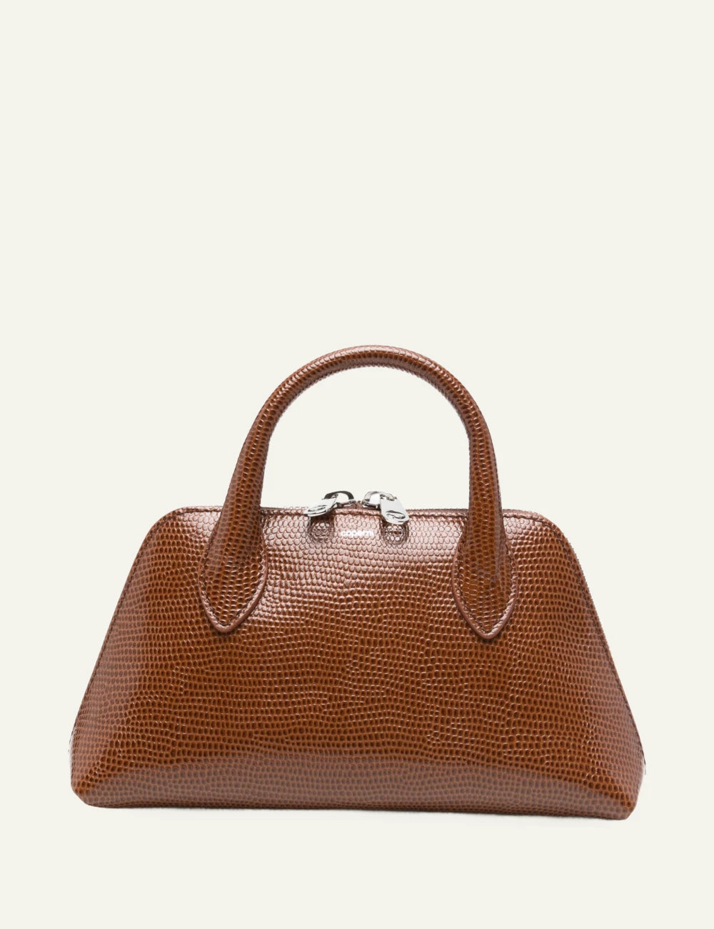 Coperni lizard print duffle belt bag brown camel front view