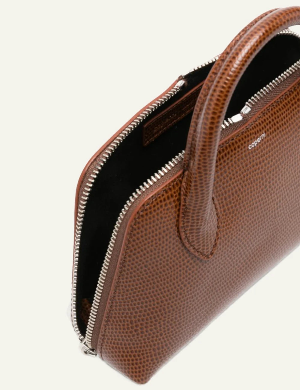 Coperni lizard print duffle belt bag brown camel side view