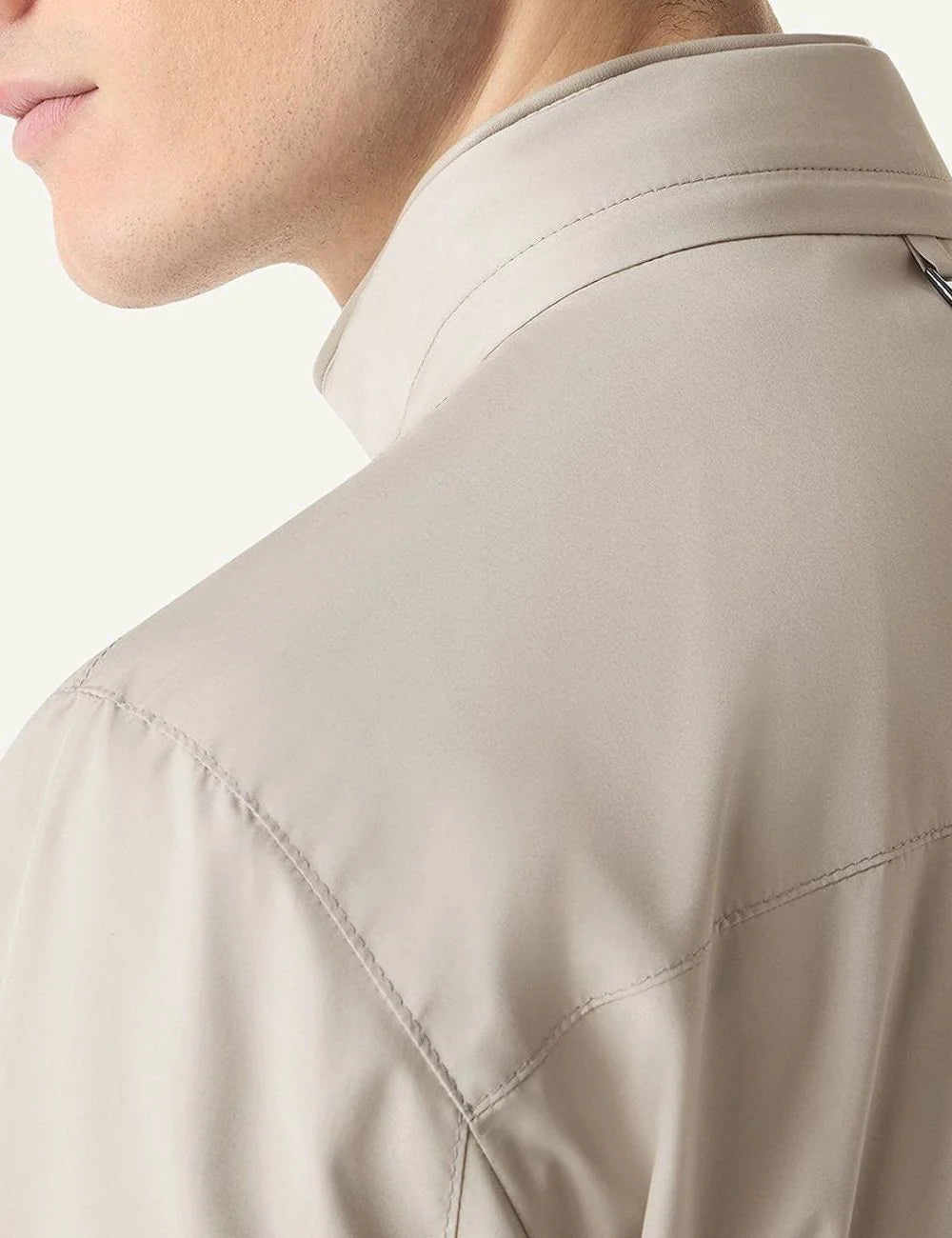 Corneliani grey ultra light technical jacket front view with zip closure back view