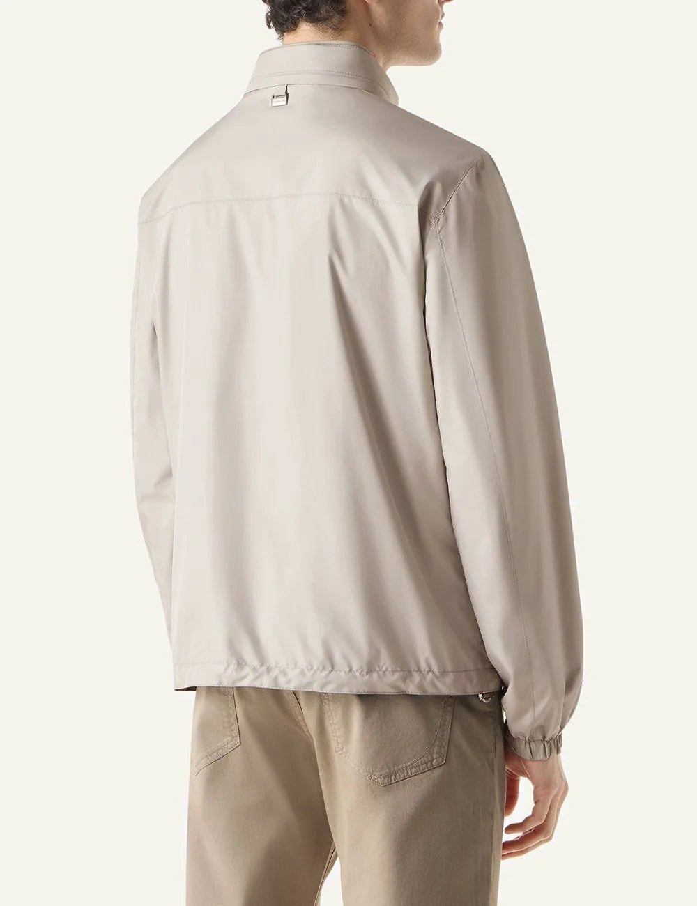 Corneliani grey ultra light technical jacket front view with zip closure back model view