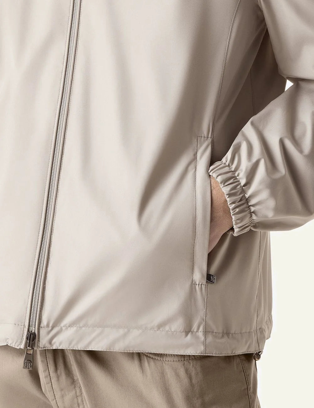 Corneliani grey ultra light technical jacket front view with zip closure pocket view