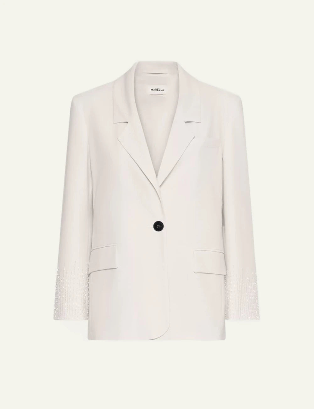 Cream Blazer With Embellished Sleeve Detail Front Flat