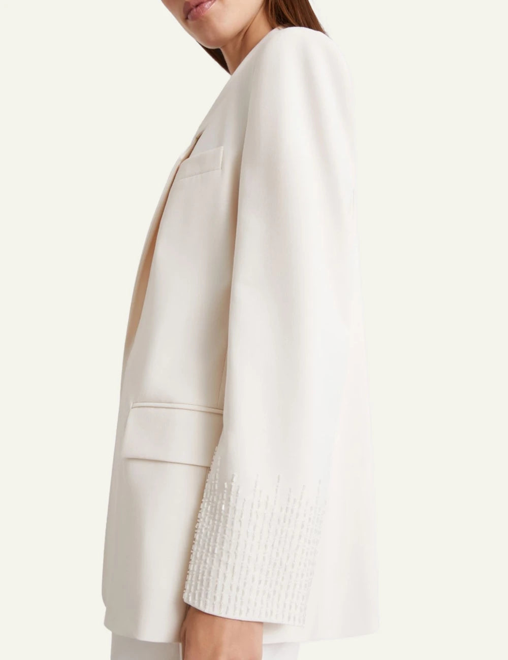 Cream Blazer With Embellished Sleeve Detail side