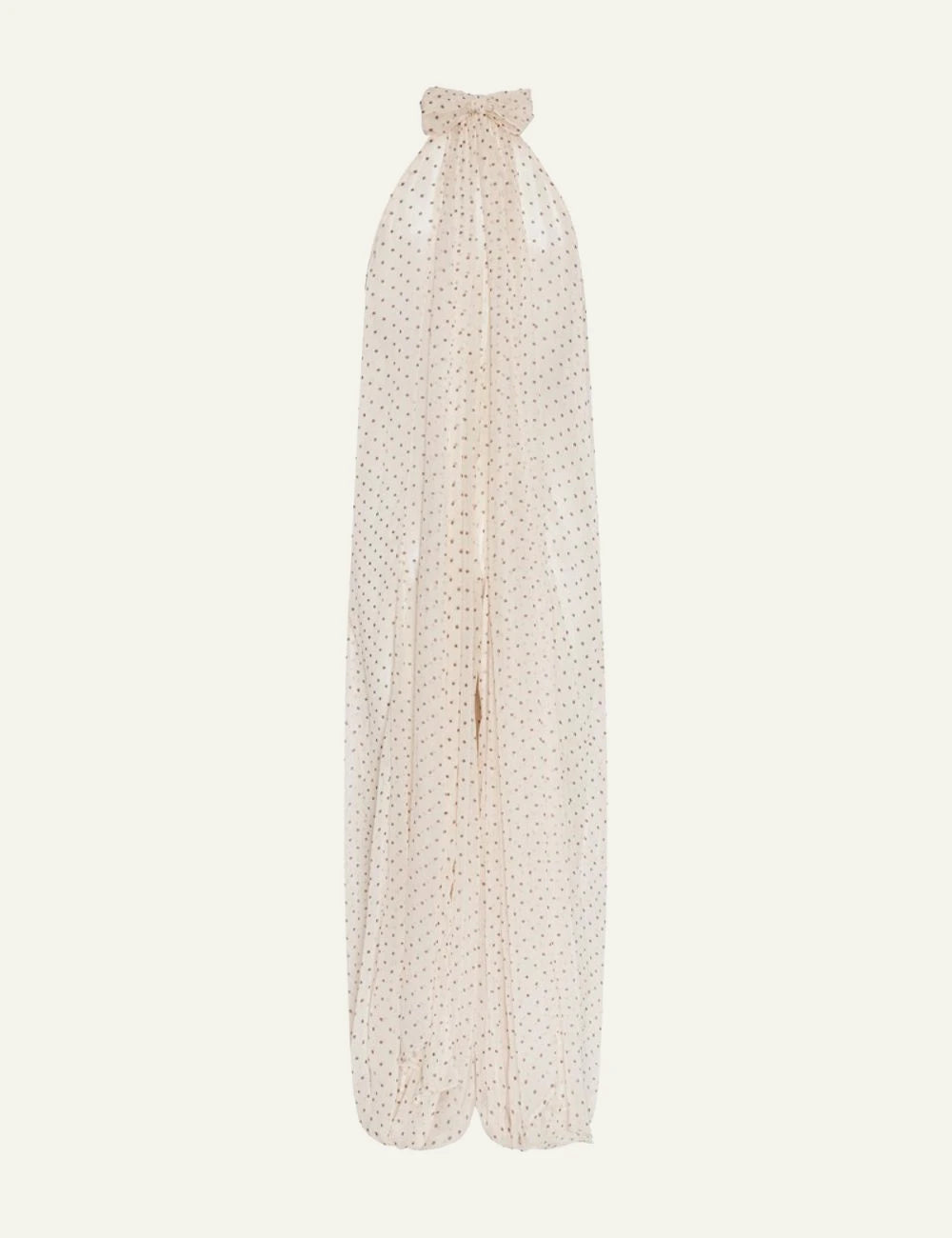 Cream chiffon balloon jumpsuit with halter neckline and polka dot print back flat view