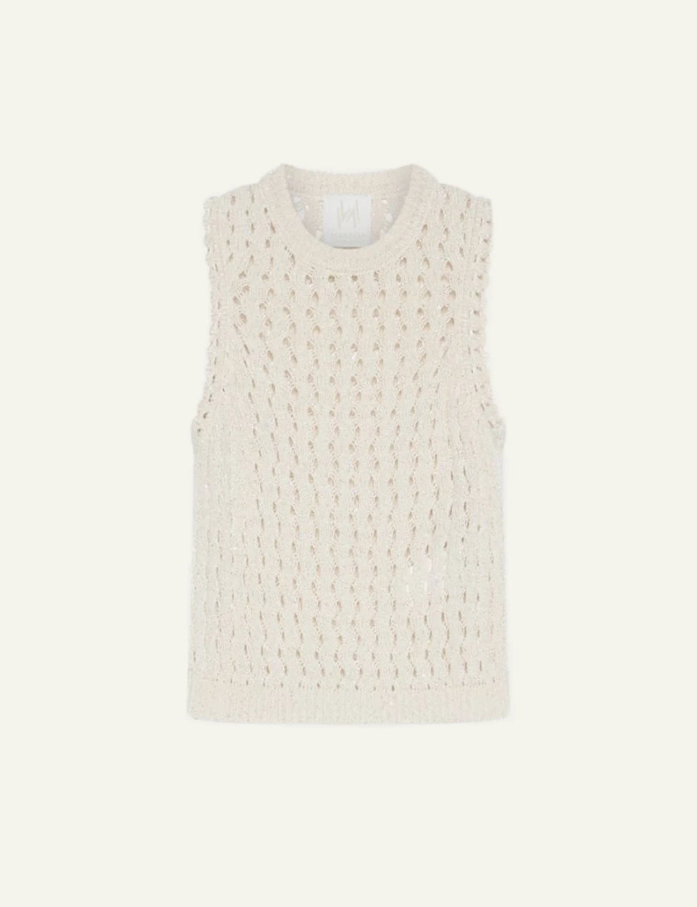 Cream Sleeveless Knit Vest With Openwork Pattern Front Flat