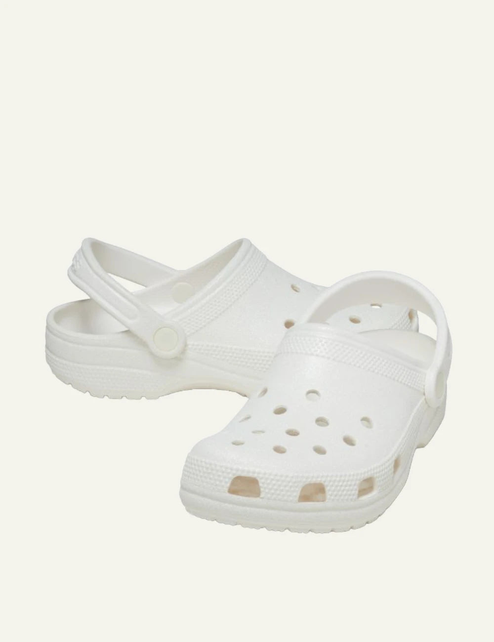 crocs classic clog glitter white lightweight foam front view