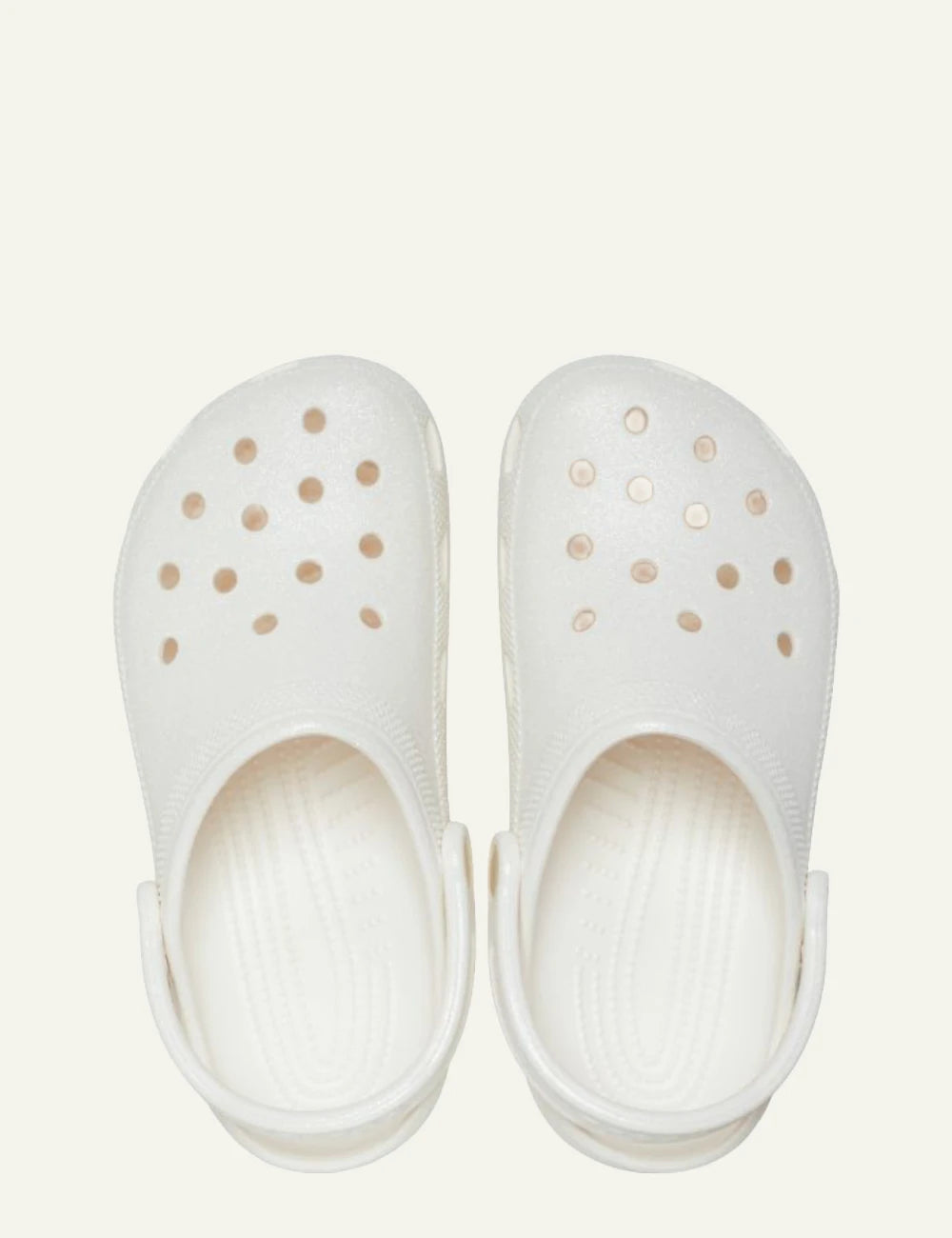 crocs classic clog glitter white lightweight foam top view