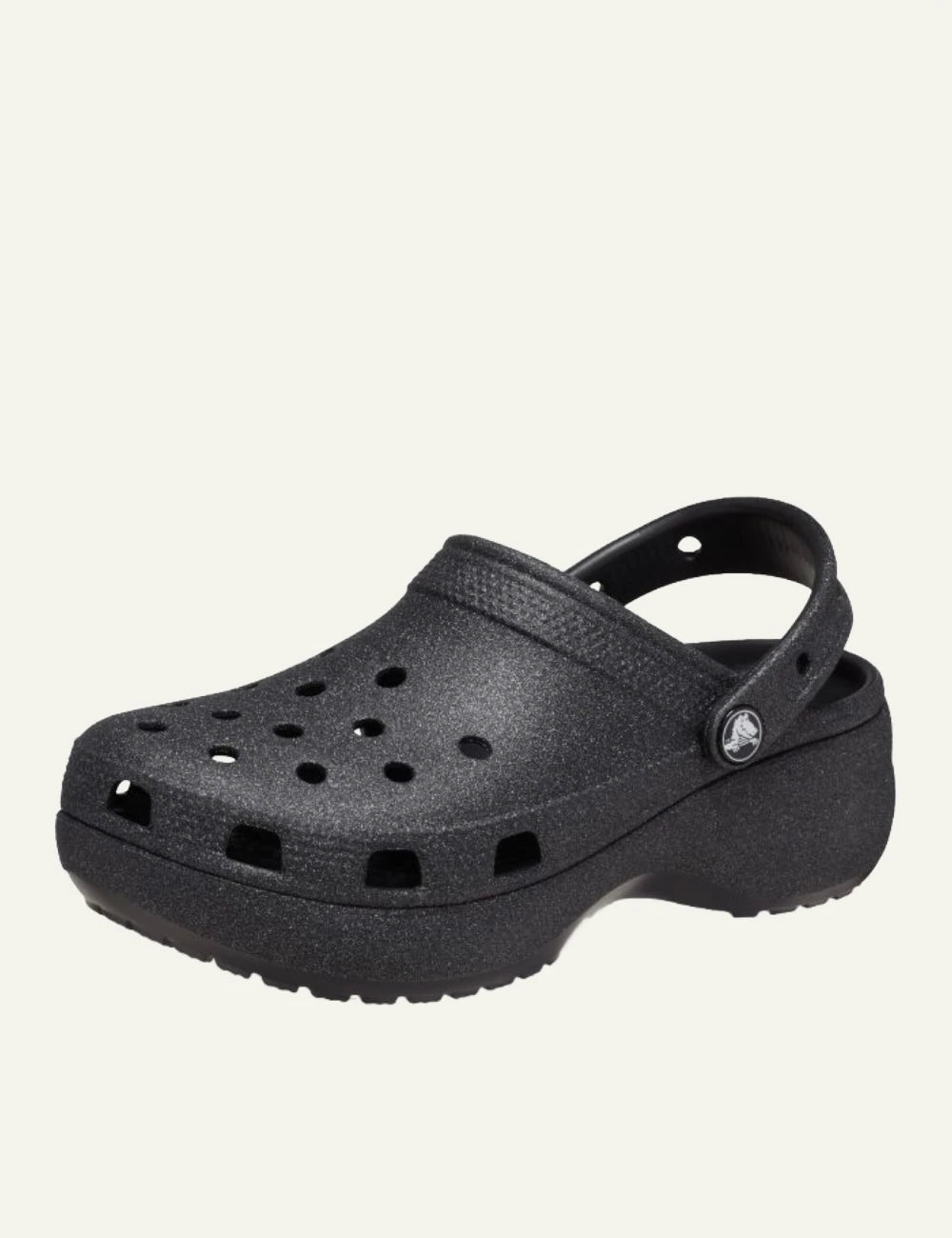 crocs classic platform clog glitter black chunky sole front angle