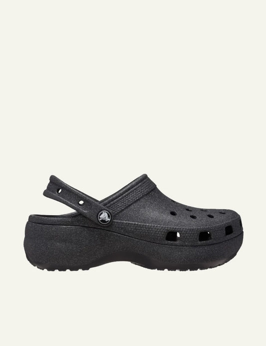 crocs classic platform clog glitter black chunky sole side angle