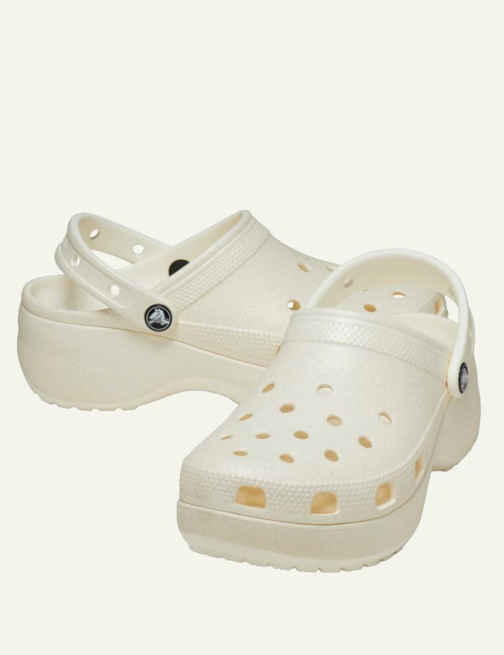 crocs classic platform clog glitter chalk light beige front angled view