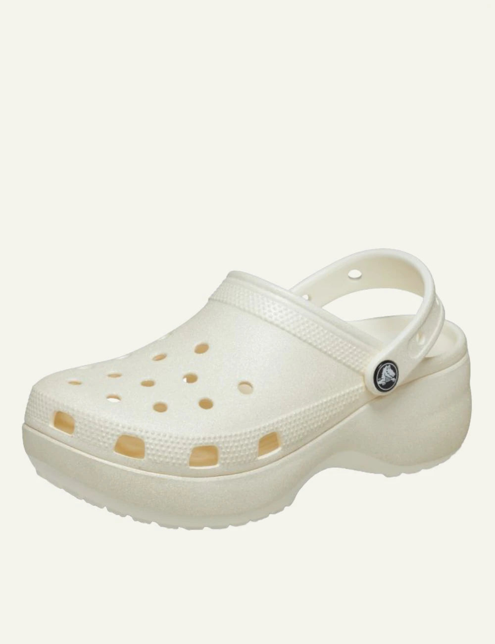 crocs classic platform clog glitter chalk light beige angled view
