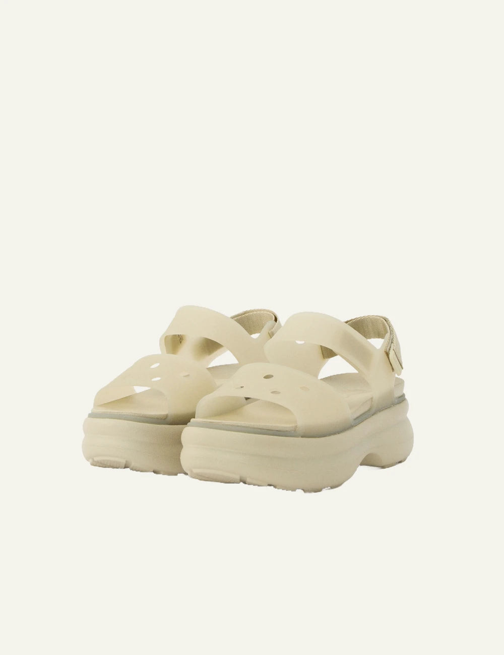 crocs platform sandal cream hook loop strap open toe angled view