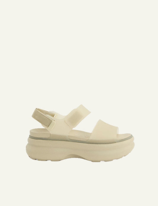 crocs platform sandal cream hook loop strap open toe side view