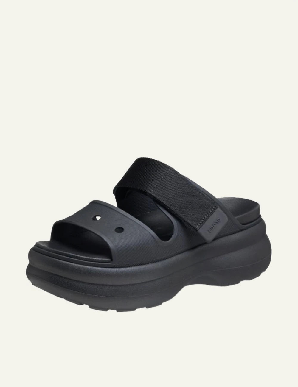crocs soho two strap sandal black flatform adjustable strap angled view