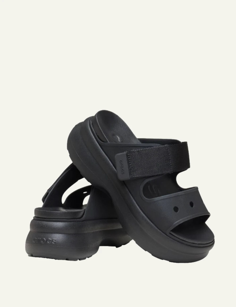 crocs soho two strap sandal black flatform adjustable strap profile view