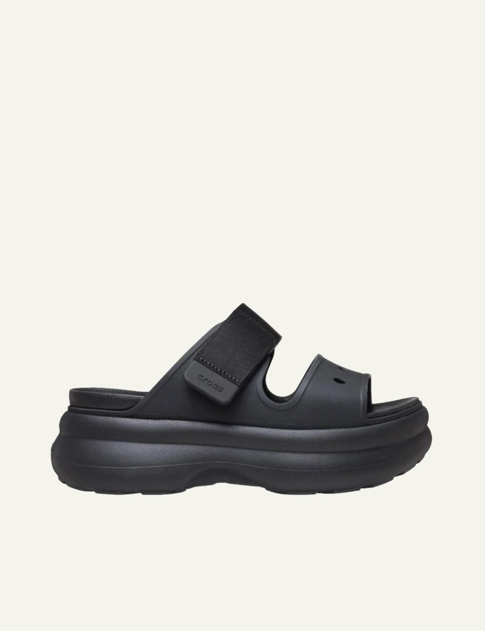 crocs soho two strap sandal black flatform adjustable strap side view