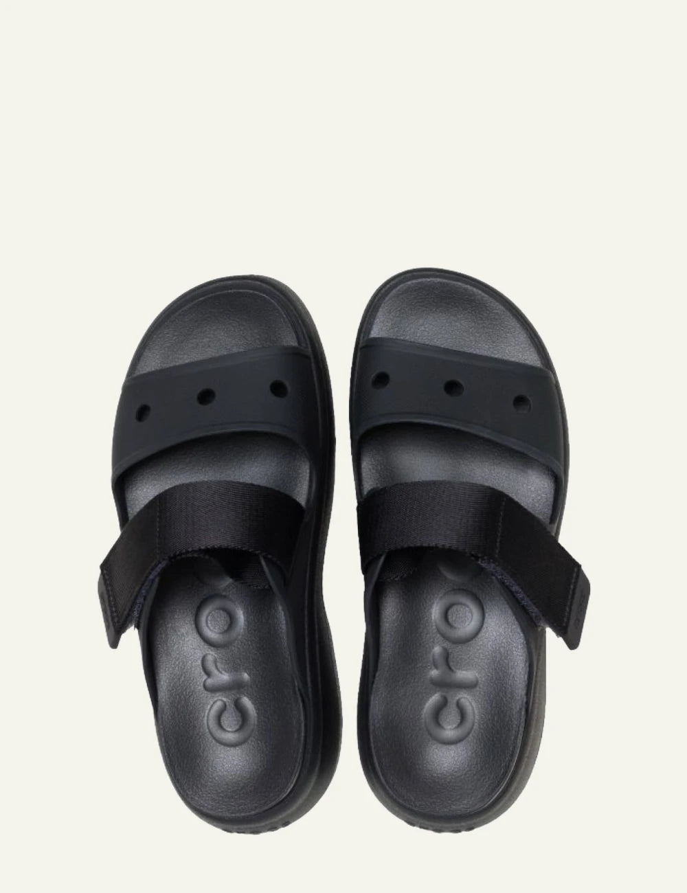crocs soho two strap sandal black flatform adjustable strap top view