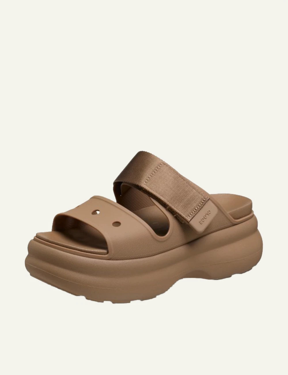 crocs soho two strap sandal sepia flatform adjustable strap angled view