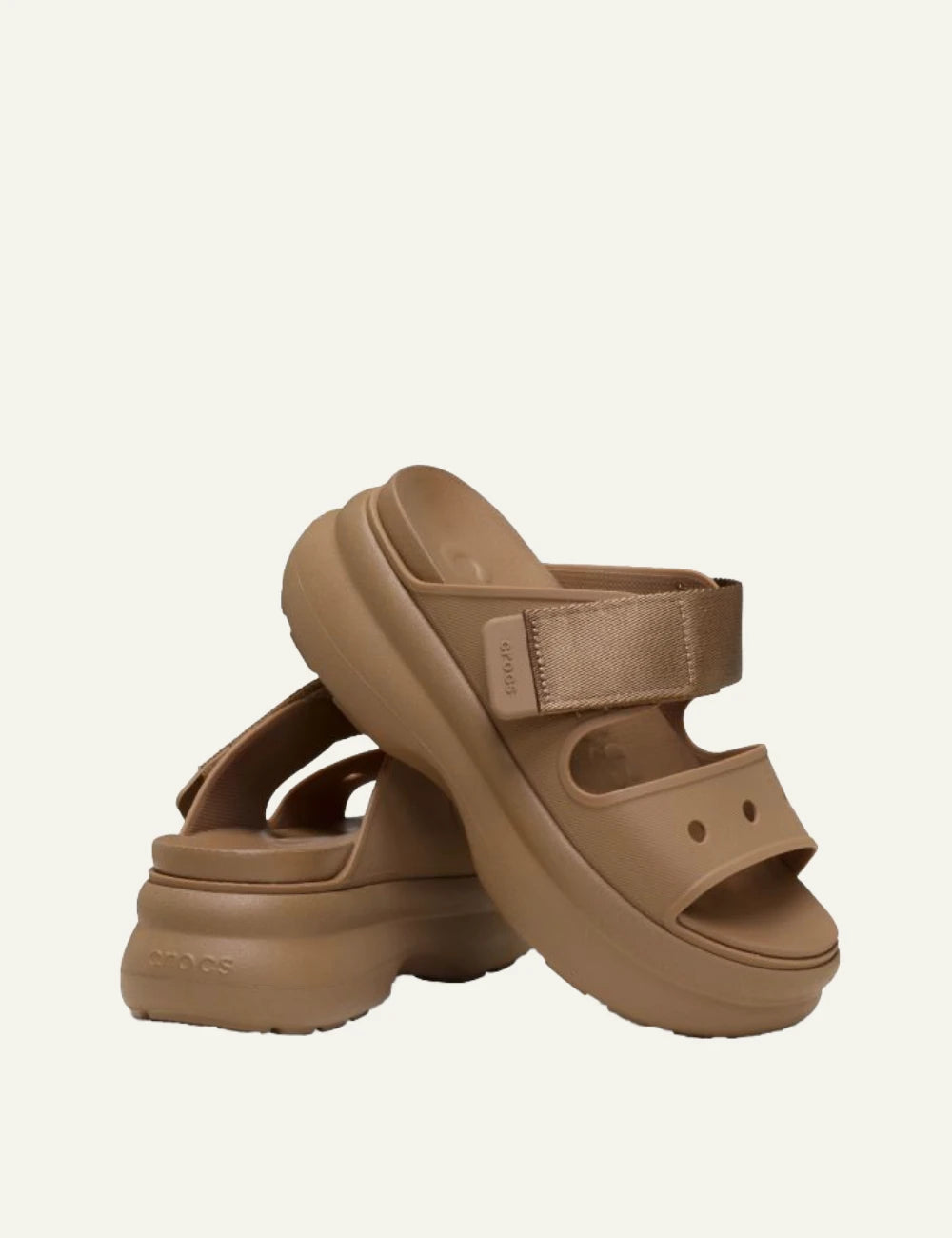 crocs soho two strap sandal sepia flatform adjustable strap angled view