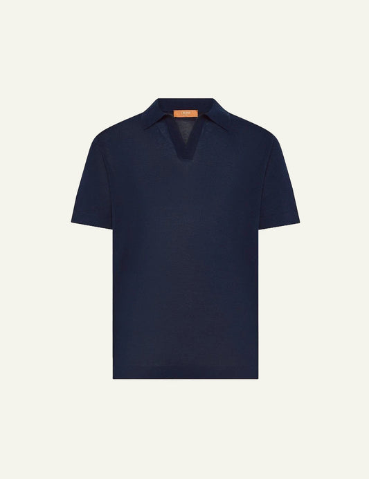 Cruna Levante navy knit polo front view