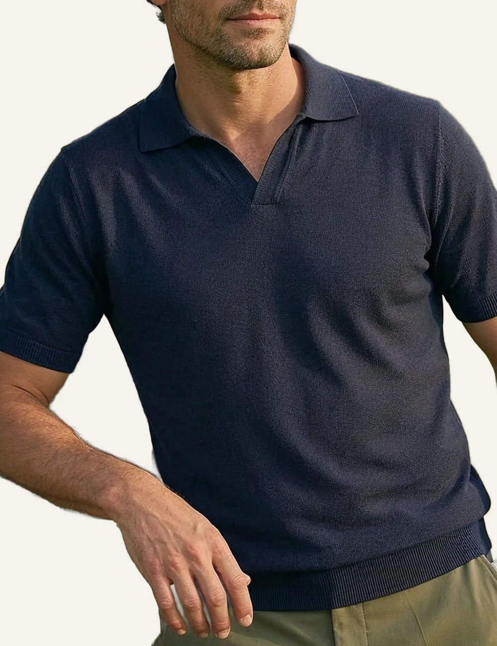Cruna Levante navy knit polo front model view