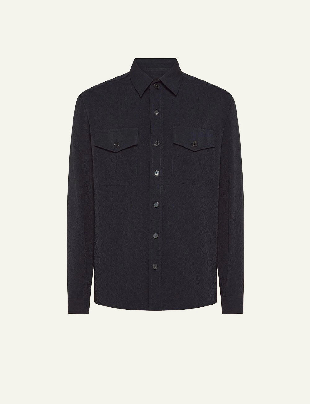 Cruna Osaka navy seersucker overshirt front view