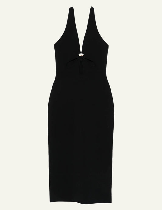 self portrait black halter midi dress front flat view