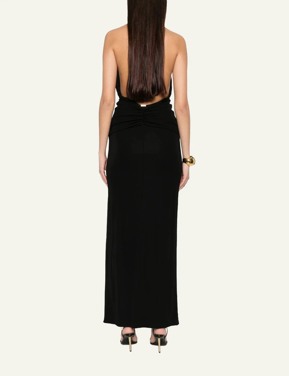 Cult Gaia Chii dress black halterneck gold detail back view