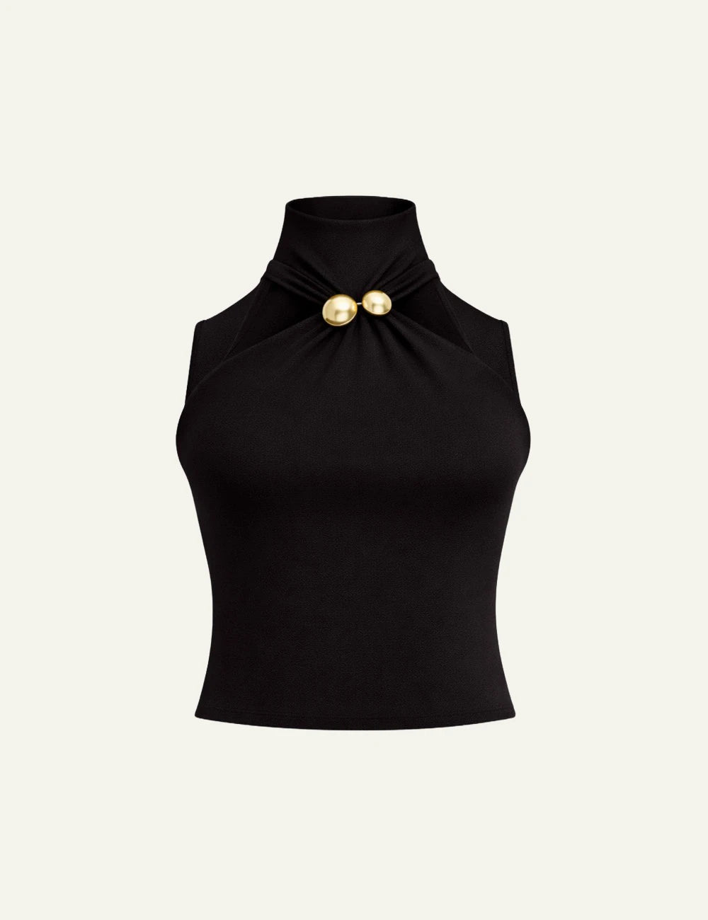 Cult Gaia knit top black high neck gold hardware front flat view