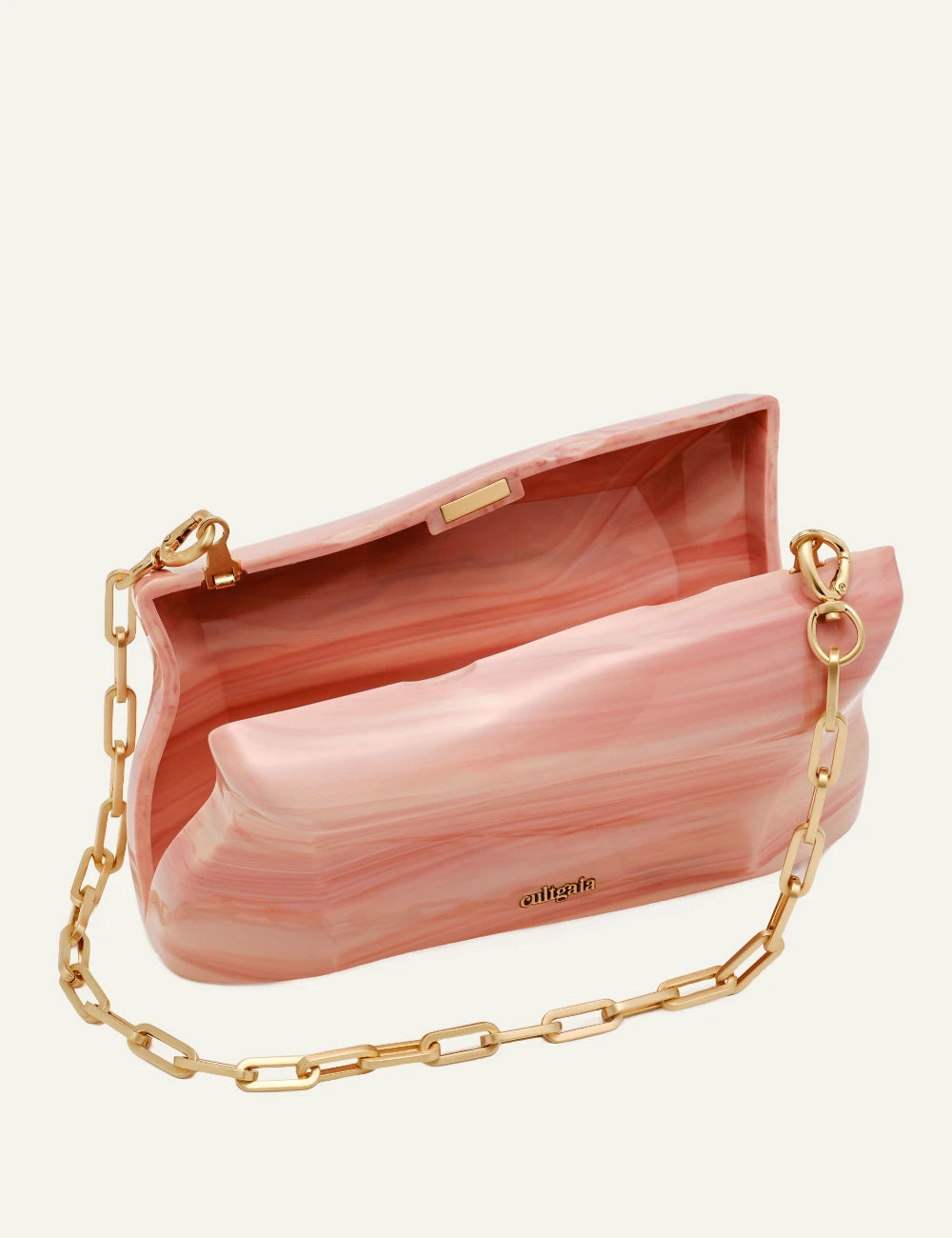cult gaia malaya acrylic clutch coral swirl chain handle top view