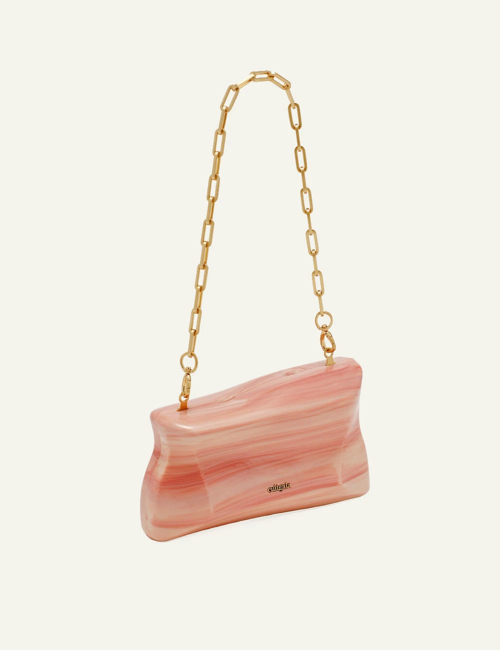 cult gaia malaya acrylic clutch coral swirl chain handle side view