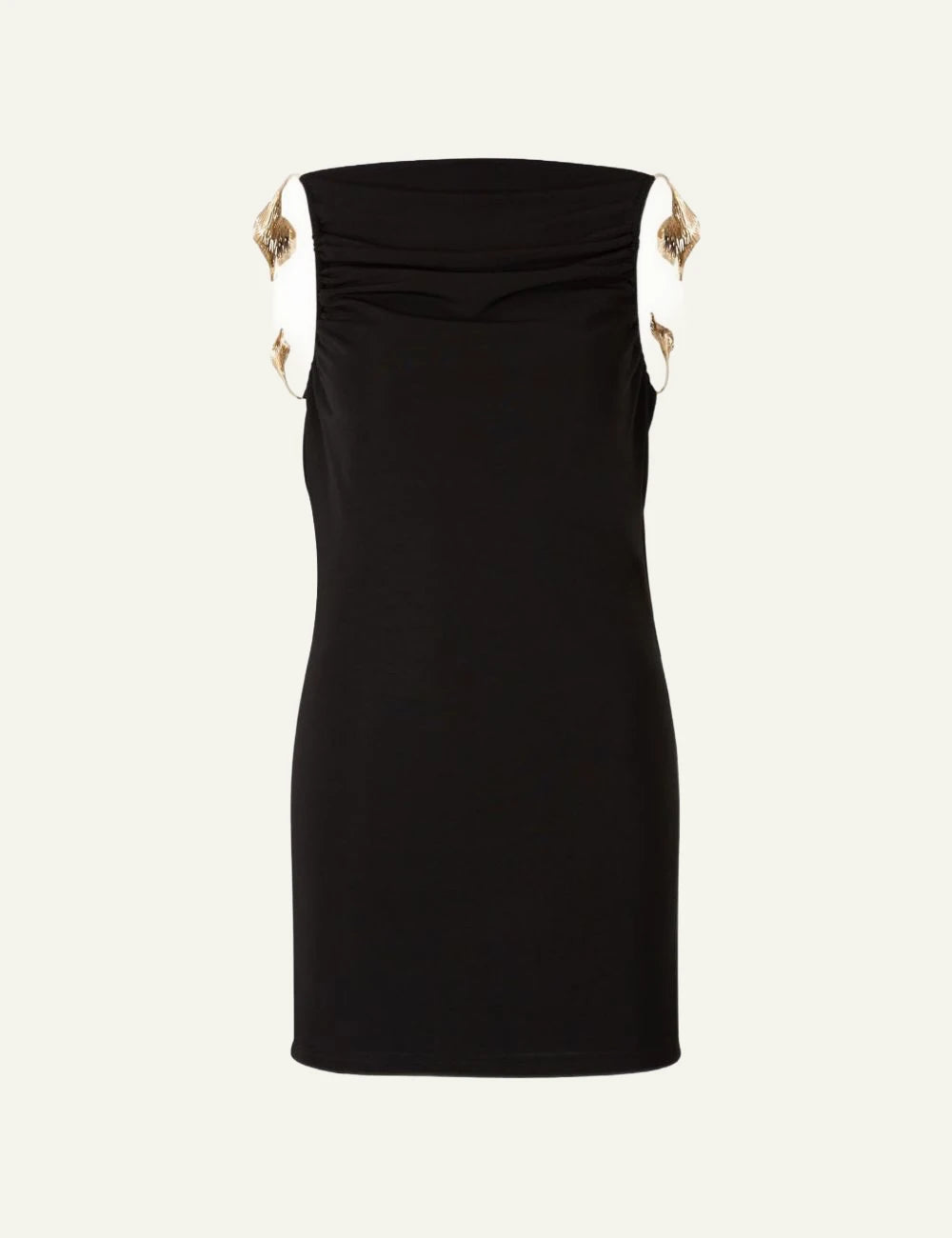 Cult Gaia mini dress black ruched flower detail front flat view
