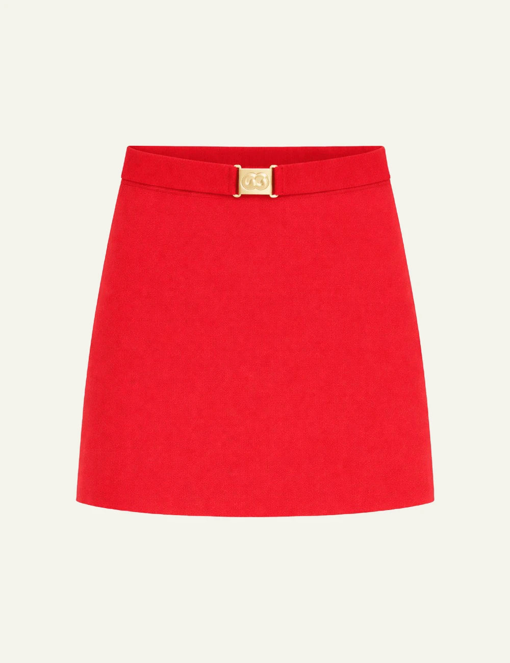 Cult Gaia mini skirt red buckle detail front flat view