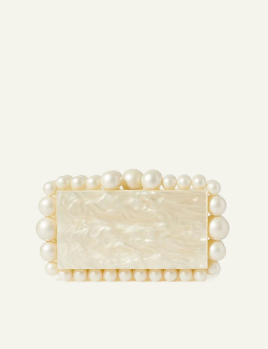 cult gaia pearl trim acrylic clutch ivory front view