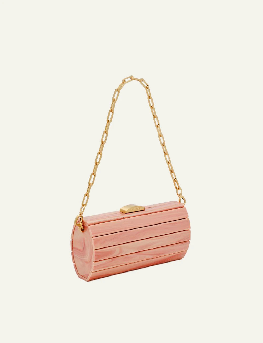 Cult Gaia acrylic clutch bag pink marble front view