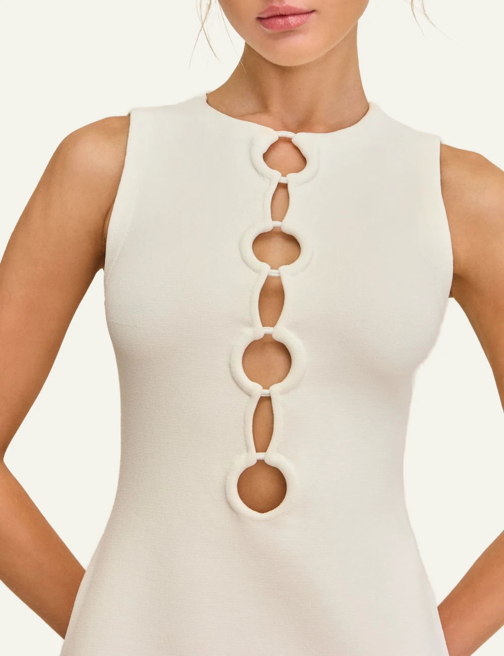 cult gaia white mini dress cut out detail model front model detail view
