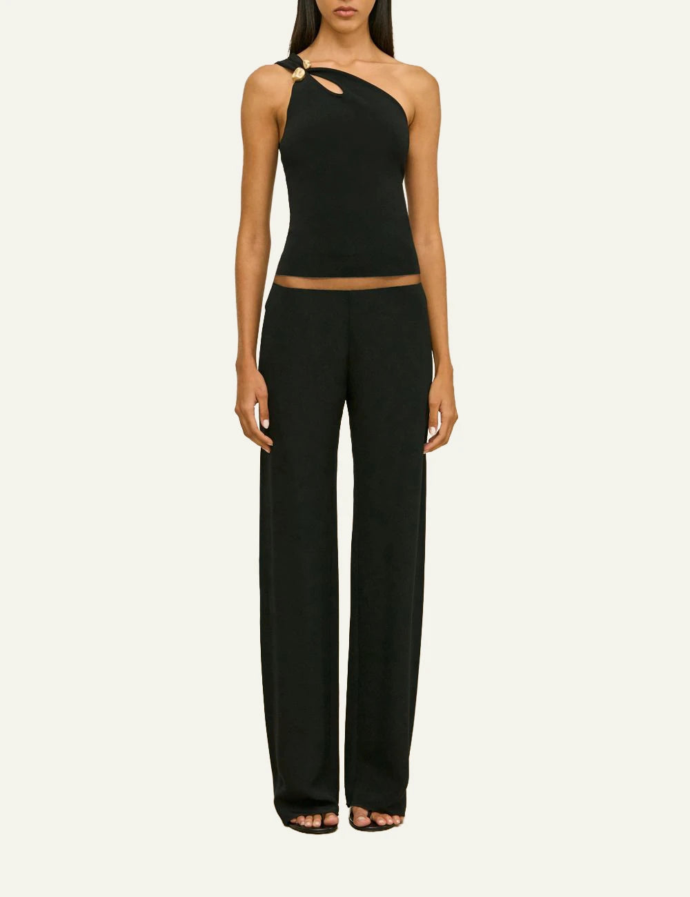 Women's Cult Gaia Anouk black one shoulder knit top with gold-tone hardware full body