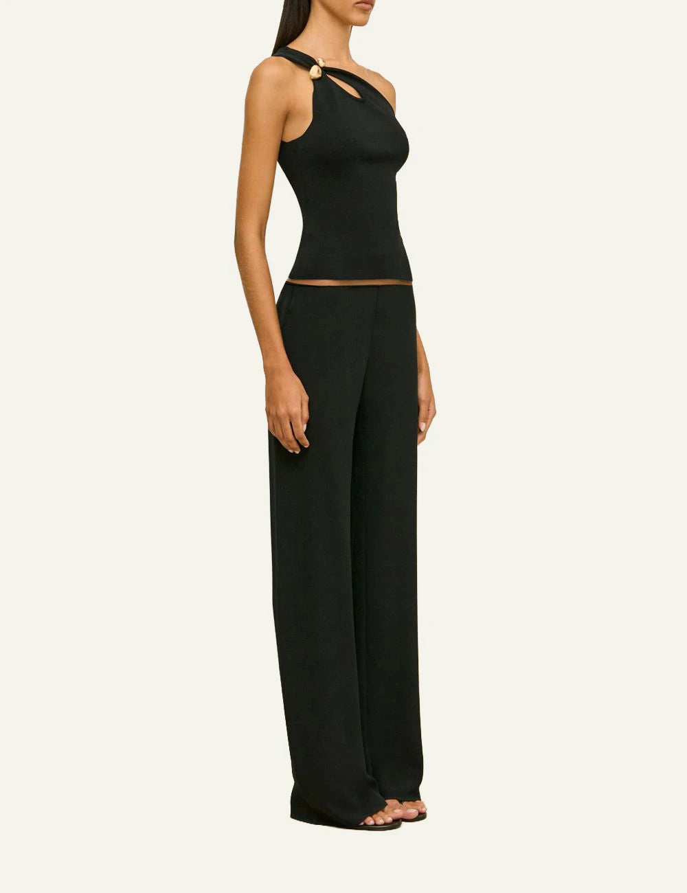 Women's Cult Gaia Anouk black one shoulder knit top with gold-tone hardware side