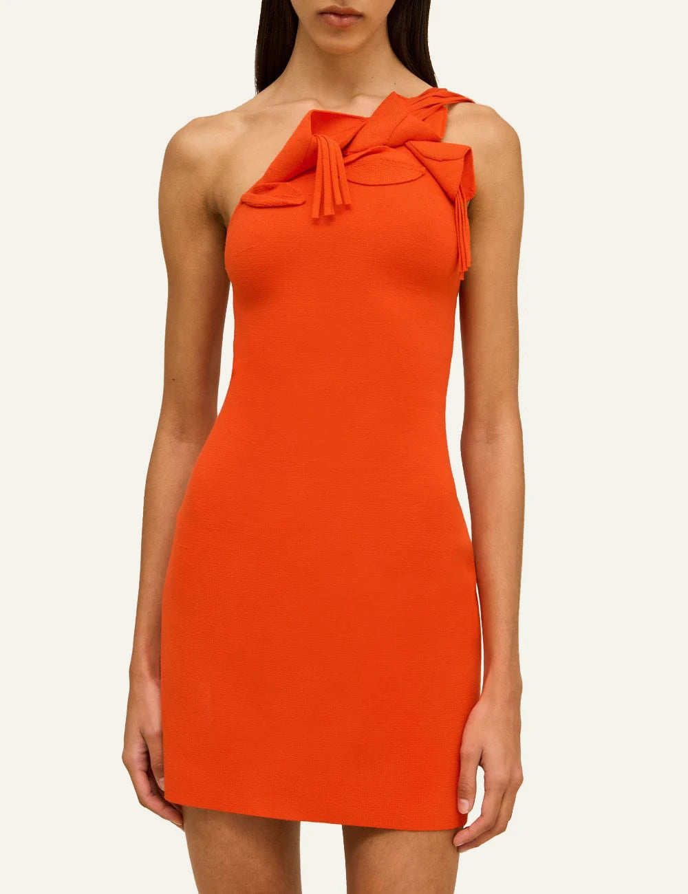Women's Cult Gaia Camelia orange one shoulder knit mini dress with floral neckline detail